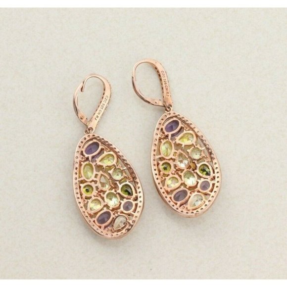 Rose Gold over Sterling Silver Multi Color Cz Earrings Dangle Drop Earrings - Picture 7 of 7
